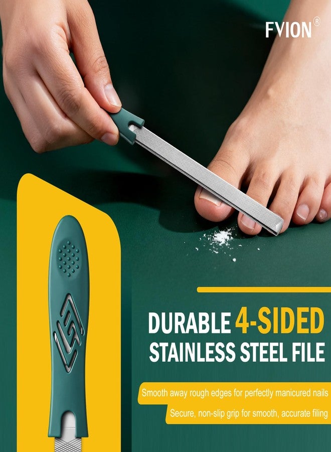 FVION Toenail File for Thick Nails and Toenail Lifter, 2pcs Stainless Steel Nail File and Ingrown Relief Set, Heavy Duty Metal Emery Board for Seniors, Men & Women Pedicure Tool (Green) - Image 4